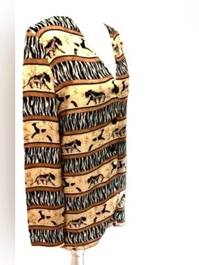 🇨🇦Vintage Animal Print Long Light Jacket or Shirt /Black Tan Cream/ Safari Chic
